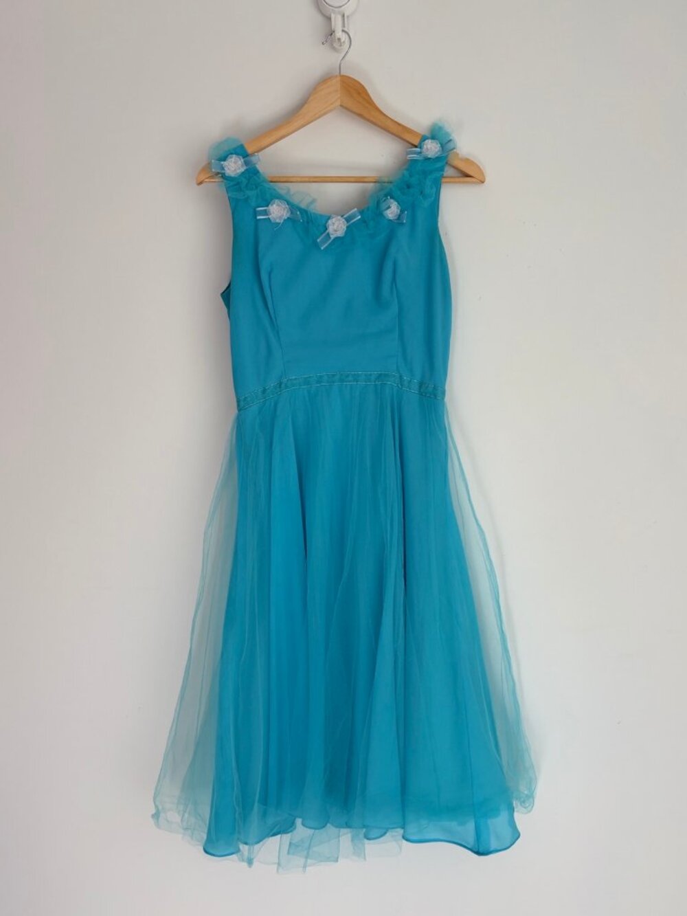 Vintage 1960s Murray G Sophisticates Tulle Rosette Fit Flare Dress Coquette XS